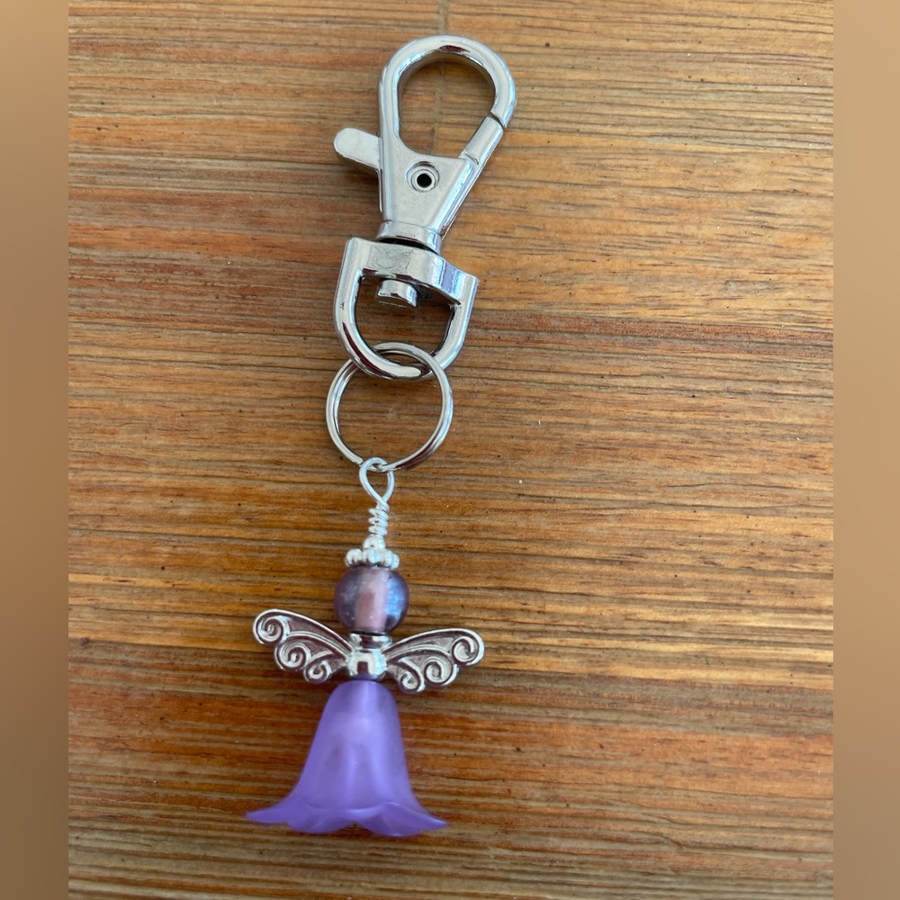 Handmade Purple Fairy Hand Bag Charm Keychain Zipper Pull Snap Hook Clip